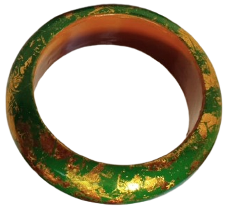 1970 VİNTAGE BİLEZİK AHSAP UZERİ LAKE KAPLAMA YESİL UZERİ  ALTIN İSLEME 