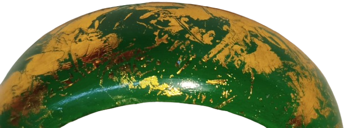 1970 VİNTAGE BİLEZİK AHSAP UZERİ LAKE KAPLAMA YESİL UZERİ  ALTIN İSLEME 