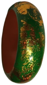 1970 VİNTAGE BİLEZİK AHSAP UZERİ LAKE KAPLAMA YESİL UZERİ  ALTIN İSLEME 