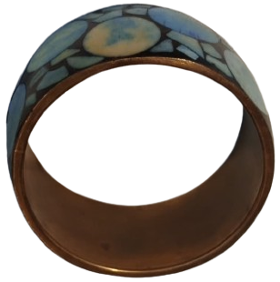 1970 VİNTAGE BRONZ MOZAİK SİYAH ZEMİN UZERİ TURKUAZ RENK GEOMETRİK TASLAR 