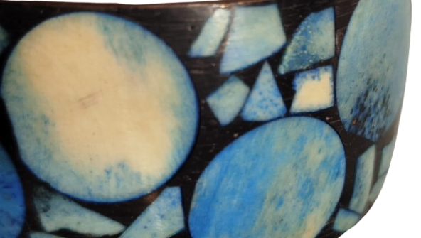 1970 VİNTAGE BRONZ MOZAİK SİYAH ZEMİN UZERİ TURKUAZ RENK GEOMETRİK TASLAR 