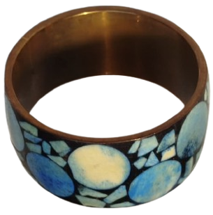 1970 VİNTAGE BRONZ MOZAİK SİYAH ZEMİN UZERİ TURKUAZ RENK GEOMETRİK TASLAR 