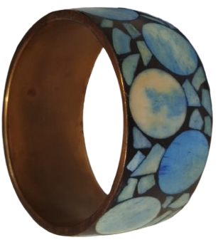 1970 VİNTAGE BRONZ MOZAİK SİYAH ZEMİN UZERİ TURKUAZ RENK GEOMETRİK TASLAR 