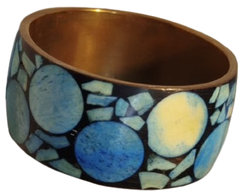 1970 VİNTAGE BRONZ MOZAİK SİYAH ZEMİN UZERİ TURKUAZ RENK GEOMETRİK TASLAR 