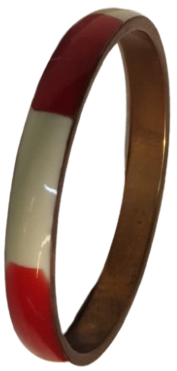 1970 VİNTAGE PİRİN UZERİ KIRMIZI BEYAZ SICAK MINELİ BAYAN BİLEZİK UZERİ BOMBELİ 