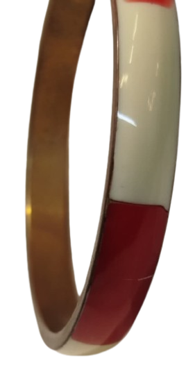 1970 VİNTAGE PİRİN UZERİ KIRMIZI BEYAZ SICAK MINELİ BAYAN BİLEZİK UZERİ BOMBELİ 