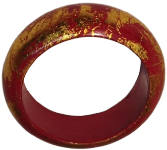 1970 VİNTAGE BİLEZİK AHSAP UZERİ LAKE KAPLAMA BORDO UZERİ ALTIN İSLEME 