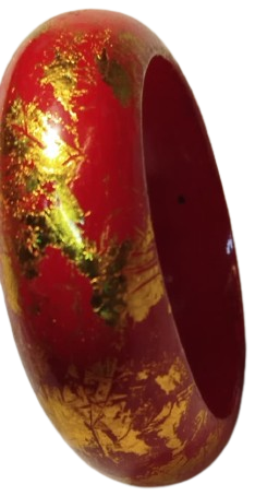 1970 VİNTAGE BİLEZİK AHSAP UZERİ LAKE KAPLAMA BORDO UZERİ ALTIN İSLEME 