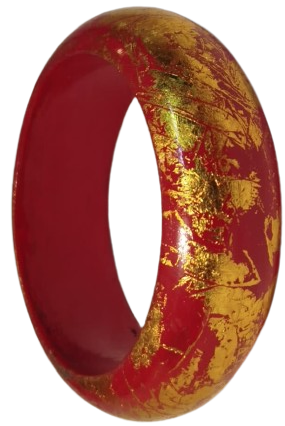 1970 VİNTAGE BİLEZİK AHSAP UZERİ LAKE KAPLAMA BORDO UZERİ ALTIN İSLEME 