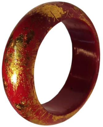 1970 VİNTAGE BİLEZİK AHSAP UZERİ LAKE KAPLAMA BORDO UZERİ ALTIN İSLEME 