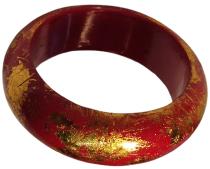 1970 VİNTAGE BİLEZİK AHSAP UZERİ LAKE KAPLAMA BORDO UZERİ ALTIN İSLEME 