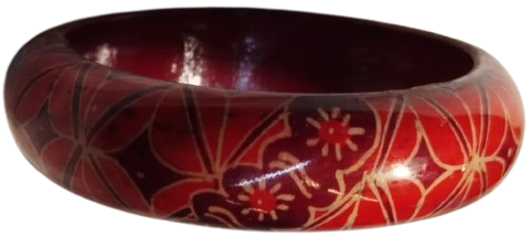 1970 VİNTAGE UZERİ EL BOYAMA CİCEK GEOMETRİK DESENLER BORDO TONLARDA UZERİ BOMBELİ KALIN MODEL