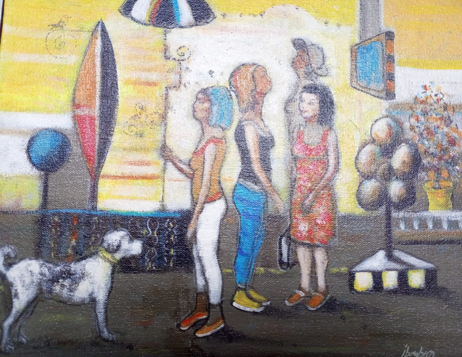 İBRAHİM TAYFUR İMZALI TUAL ÜZERİ YAGLI BOYA CALIŞMA FİGURLU KOMPOZİSYON