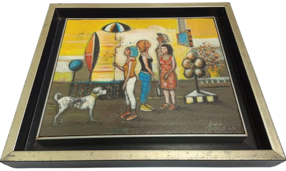 İBRAHİM TAYFUR İMZALI TUAL ÜZERİ YAGLI BOYA CALIŞMA FİGURLU KOMPOZİSYON