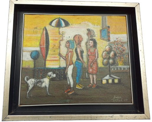 İBRAHİM TAYFUR İMZALI TUAL ÜZERİ YAGLI BOYA CALIŞMA FİGURLU KOMPOZİSYON