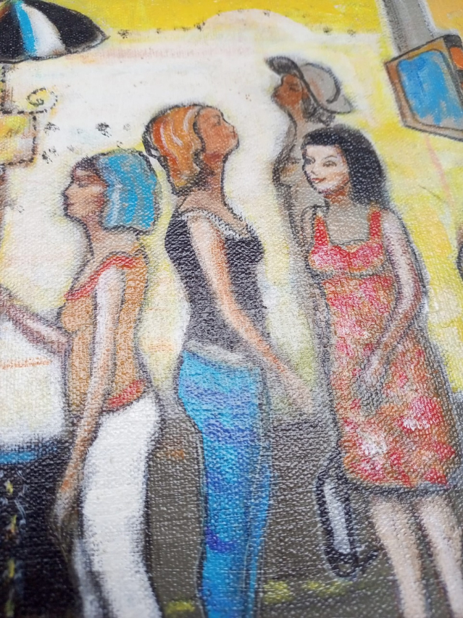 İBRAHİM TAYFUR İMZALI TUAL ÜZERİ YAGLI BOYA CALIŞMA FİGURLU KOMPOZİSYON