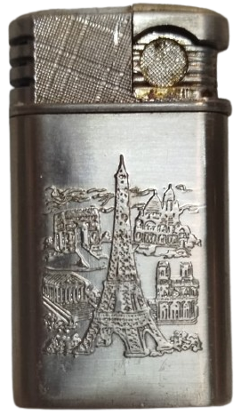 1970 DÖNEMİ ORİJİNAL METAL PARİS TEMALI KÜLLÜK + ÇAKMAK TAKIMI  EYFEL KULESİ KABARTMALI FRANSA  PARİS