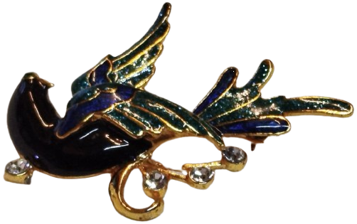 1970 MİNELİ TASLI ZUMRUTU ANKA  KUS BROS BAYAN YAKA AKSESUAR