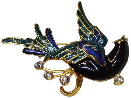 1970 MİNELİ TASLI ZUMRUTU ANKA  KUS BROS BAYAN YAKA AKSESUAR