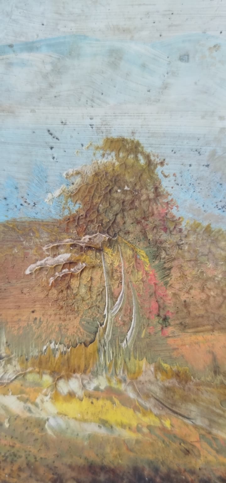  VINTAGE ORMAN EVİ MANZARASI DURALİT ÜZERİ YAĞLI BOYA TABLO (DOĞA TEMALI KOLEKSİYONLUK SANAT İMZASIZ