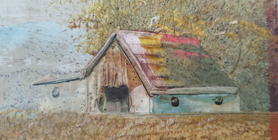  VINTAGE ORMAN EVİ MANZARASI DURALİT ÜZERİ YAĞLI BOYA TABLO (DOĞA TEMALI KOLEKSİYONLUK SANAT İMZASIZ