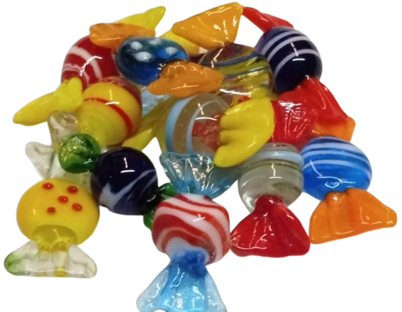 İTALYANIN VENEDİK'E BAĞLI MURANO ADASI'NDA ÜRETİLEN EL YAPIM RENKLİ SEKERLER 12 ADET KARISIK RENKDE