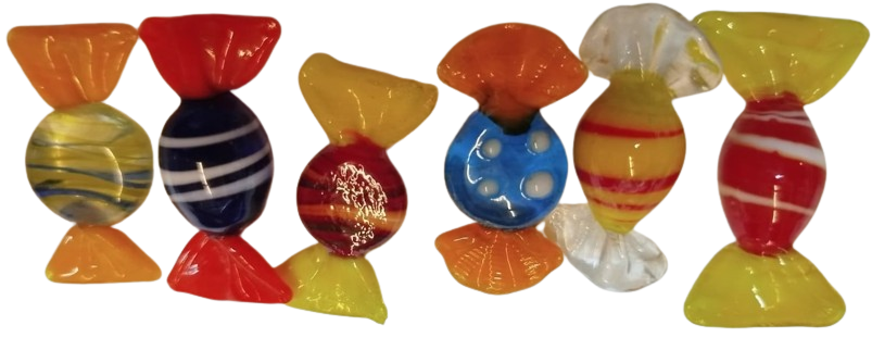 İTALYANIN VENEDİK'E BAĞLI MURANO ADASI'NDA ÜRETİLEN EL YAPIM RENKLİ SEKERLER 12 ADET KARISIK RENKDE