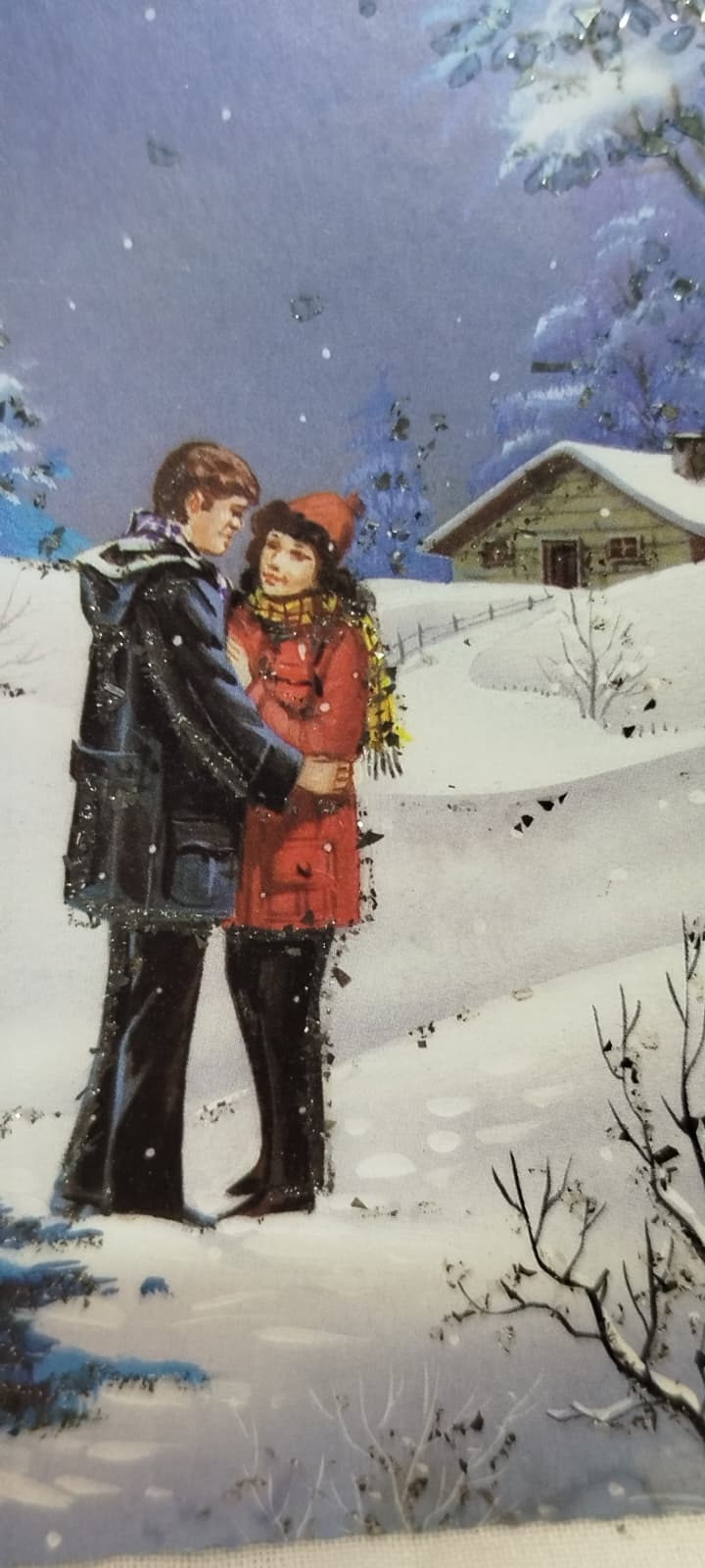 1970 YILLARDAN KALMA ARKASI YAZISIZ 10 ADET FARKLI SİMLİ ISILTILI ORJINAL TEBRİK YENİ YIL KARTLARI