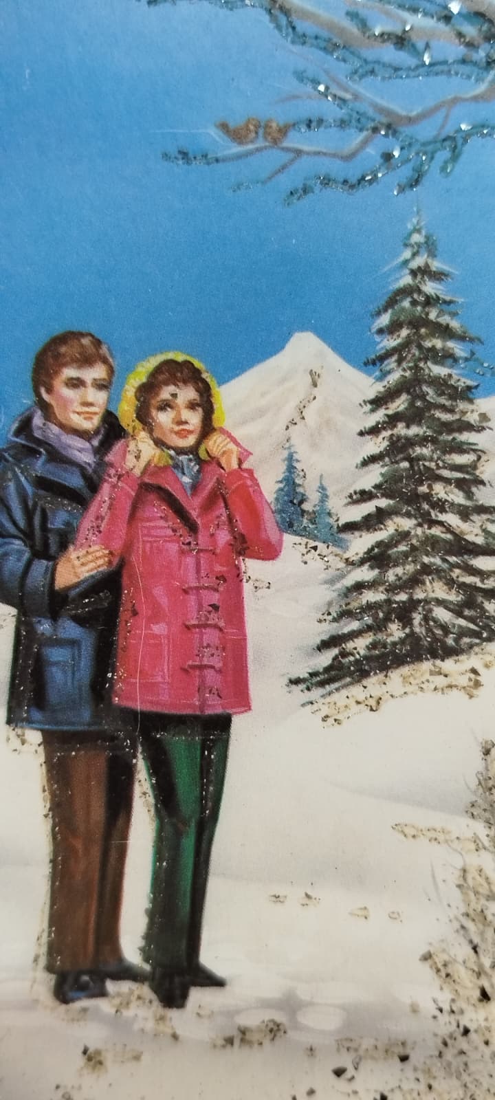 1970 YILLARDAN KALMA ARKASI YAZISIZ 10 ADET FARKLI SİMLİ ISILTILI ORJINAL TEBRİK YENİ YIL KARTLARI