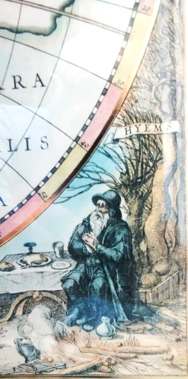 1689 CİZİM DUNYA HARİTASI CAM CERCEVESİNDE ESKİ ORJINAL BAKIR BASKI