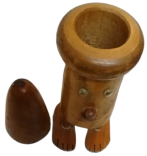 1960 DÖNEMİ EL YAPIMI ŞAPKALI ADAM AHŞAP BAHARATLIK HAREKETLİ GÖZLÜ TUZLUK BİBERLİK NOSTALJİ