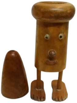 1960 DÖNEMİ EL YAPIMI ŞAPKALI ADAM AHŞAP BAHARATLIK HAREKETLİ GÖZLÜ TUZLUK BİBERLİK NOSTALJİ