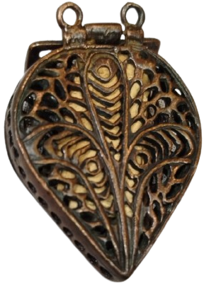 19.YÜZYIL OSMANLI DÖNEMİ ORİJİNAL BRONZ HAMAYIL KOLYE UCU AÇILIR KAPAKLI MUSKA KABI ÇOK NADİR