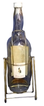 1960 1970 DÖNEMİ ORİJİNAL DEWAR’S WHITE LABEL 5 LİTRE BOS DEV CAM ŞİŞE METAL SALINCAKLI AYAK KARTON KUTUSU İLE