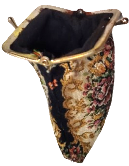 1950-60 DÖNEMİ EL İŞİ GOBLEN SİGARA ÇANTASI - PİRİNÇ KLİPSLİ BAYAN AKSESUARI - MÜCEVHER GİBİ