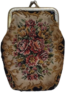 1950-60 DÖNEMİ EL İŞİ GOBLEN SİGARA ÇANTASI - PİRİNÇ KLİPSLİ BAYAN AKSESUARI - MÜCEVHER GİBİ