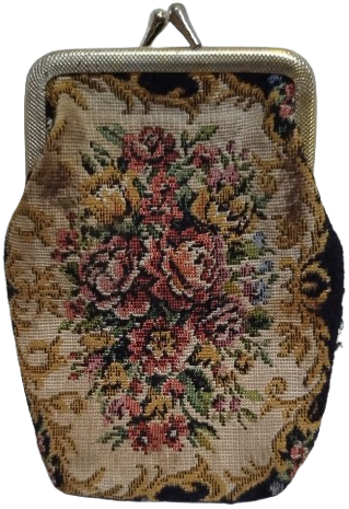1950-60 DÖNEMİ EL İŞİ GOBLEN SİGARA ÇANTASI - PİRİNÇ KLİPSLİ BAYAN AKSESUARI - MÜCEVHER GİBİ