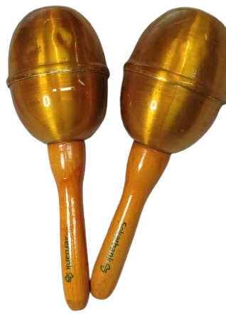 1980 DÖNEMİ ŞEKERBANK LOGOLU ORİJİNAL ÇİFT MARACAS - AHŞAP SAPLI ALÜMİNYUM GÖVDELİ - KOLEKSİYONLUK