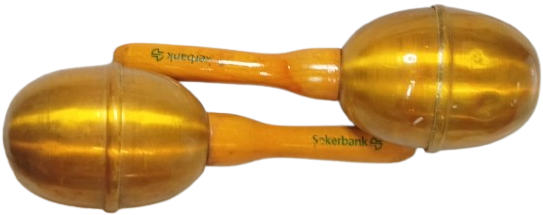 1980 DÖNEMİ ŞEKERBANK LOGOLU ORİJİNAL ÇİFT MARACAS - AHŞAP SAPLI ALÜMİNYUM GÖVDELİ - KOLEKSİYONLUK