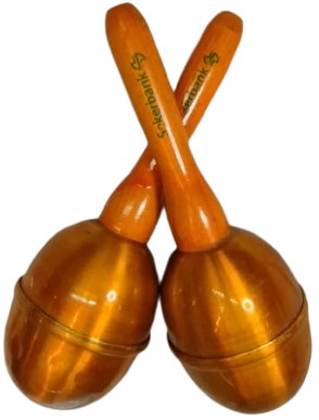1980 DÖNEMİ ŞEKERBANK LOGOLU ORİJİNAL ÇİFT MARACAS - AHŞAP SAPLI ALÜMİNYUM GÖVDELİ - KOLEKSİYONLUK