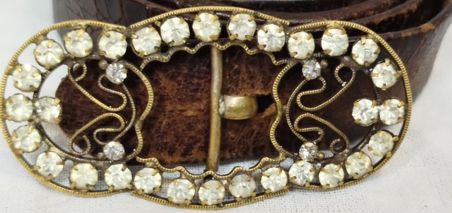 1950 DÖNEMİ İSTANBUL İŞİ EL YAPIMI MIHLAMA TAŞLI BAYAN KEMER TOKASI  ORİJİNAL DERİ KEMER NADİR KOLEKSİYONLUK