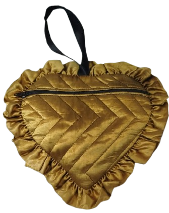 1980 SATEN SARI RENK TESBİH SAKLAMA KESESİ KALP SEKLİNDE YANDAN FERMUARLI