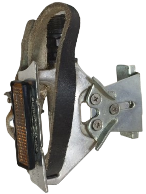 1980 SHIMANO PD-A550 (K20425) JAPAN ÇİFT PEDAL - REFLEKTÖRLÜ + ORİJİNAL DERİ TOE-CLIP KAYIŞLI KOLEKSİYONLUK