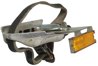 1980 SHIMANO PD-A550 (K20425) JAPAN ÇİFT PEDAL - REFLEKTÖRLÜ + ORİJİNAL DERİ TOE-CLIP KAYIŞLI KOLEKSİYONLUK