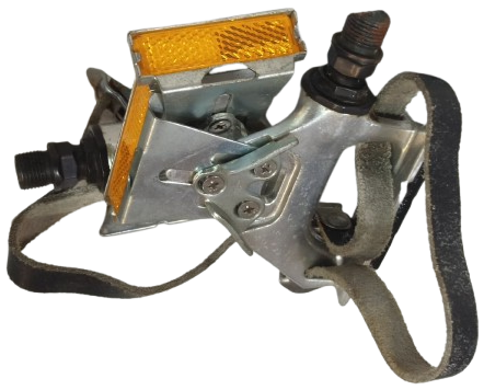 1980 SHIMANO PD-A550 (K20425) JAPAN ÇİFT PEDAL - REFLEKTÖRLÜ + ORİJİNAL DERİ TOE-CLIP KAYIŞLI KOLEKSİYONLUK
