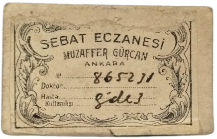 AKNARA ECZANESİ MUZAFFER GURCAN ETİKETLİ YAPMA İLAC KARTON İLAC KUTU