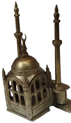 950-60 DÖNEMİ ORİJİNAL ÇİFT MİNARELİ CAMİ GECE LAMBASI TAM PİRİNÇ DÖKÜM