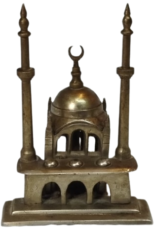950-60 DÖNEMİ ORİJİNAL ÇİFT MİNARELİ CAMİ GECE LAMBASI TAM PİRİNÇ DÖKÜM