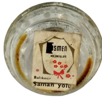 1960-70 DÖNEMİ ORİJİNAL ESMEN SAMAN YOLU KOLONYASI MİNYATÜR ŞİŞE BALIKESİR  ÇOK NADİR