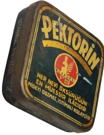 1934-1940 DÖNEMİ ORİJİNAL PEKTORİN TENEKE KUTU BEŞİR KEMAL PELİN & MAHMUD CEVAD PELİN ECZANE DAMGALI ÇOK NADİR
